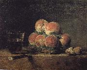 Jean Baptiste Simeon Chardin Baskets of peaches with wine walnut knife oil painting artist
